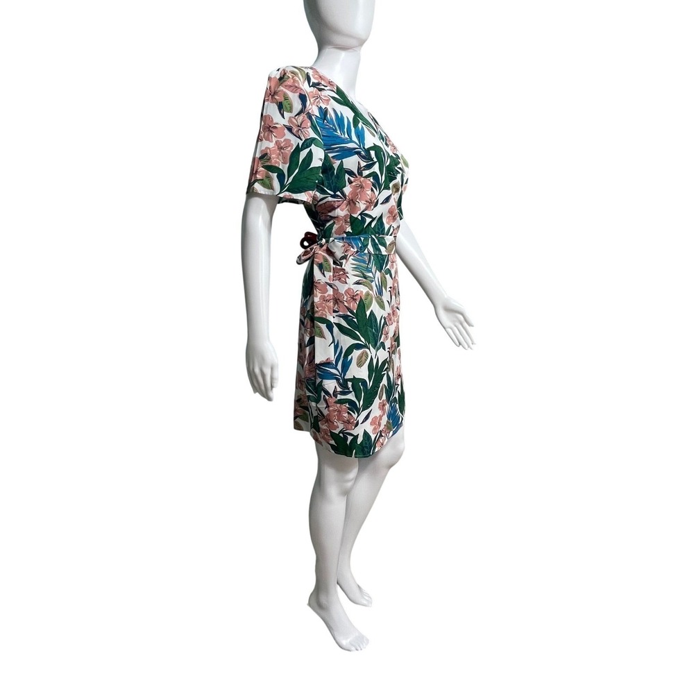 NWT XL Tropical Floral Wrap Island Beach Resort Wedding Guest Dress Short Sleeve - Picture 3 of 9